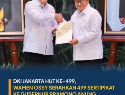 Wamen ATR/BPN Serahkan 499 Sertipikat Aset Pemprov DKI Senilai Rp22,25 Triliun